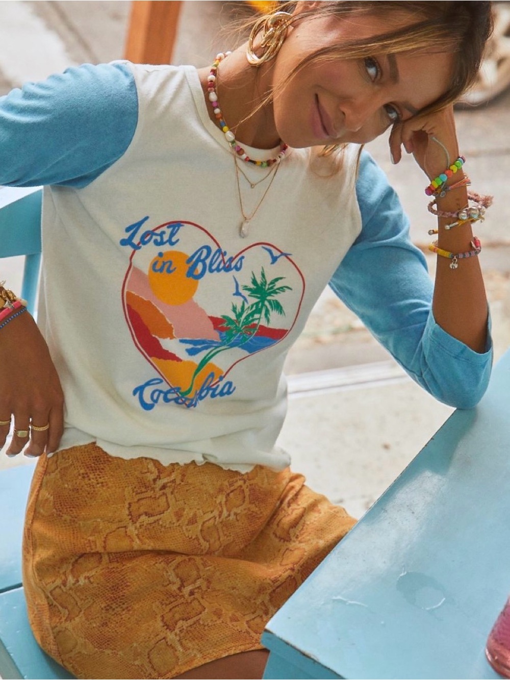 Billabong x Sincerely Jules Lost in Bliss Graphic Raglan Top S